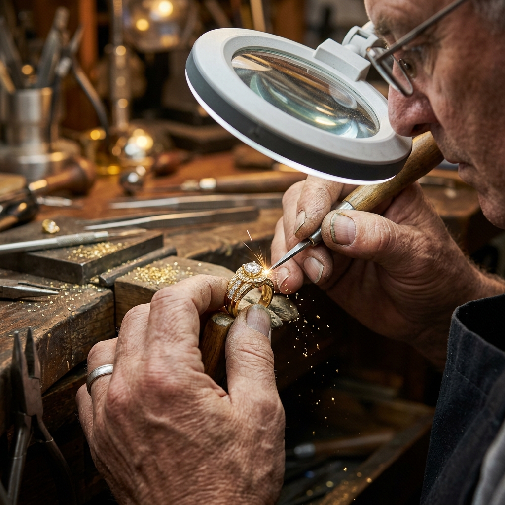 Master jewel artisan working on precious gems